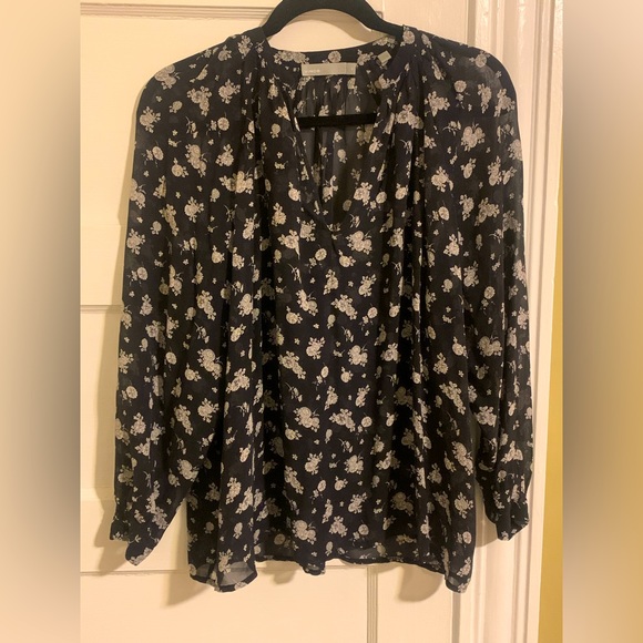 Vince silk blouse, size XS. NWOT (never worn). Black and white floral, sheer. - Picture 1 of 3